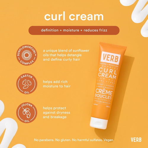 Crema Vegana Para Peinar Rizos Verb, Ligera, Sin Enjuague, P