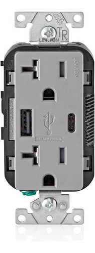 Leviton T5833-gy Cargador Usb Tipo A Y Tipo C De 20 Amp  Res