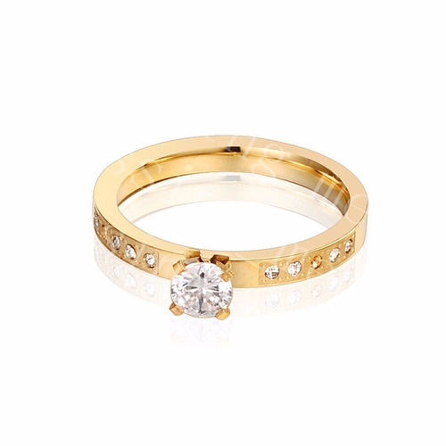 Anillo Piedras Circon Blanco Dorado
