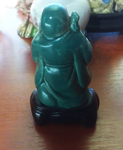 Antigua Pequeña Figura De Ceramica China Buda Con Cayado (Usado)