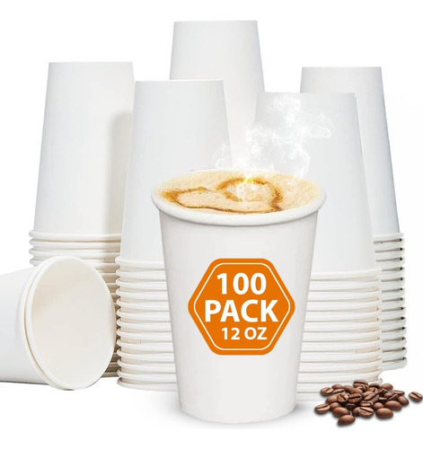 Vasos Desechables De 100 Tazas De Café De Papel De 12 Oz