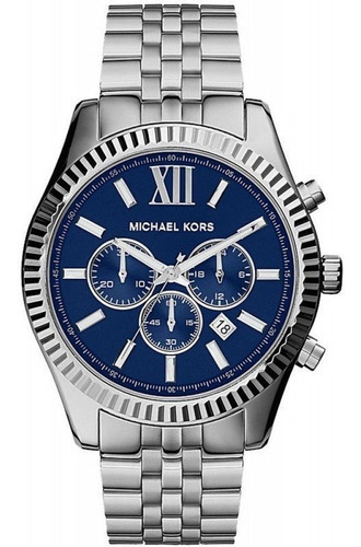 Reloj Michael Kors Lexington Mk8280 Hombre Original Color De La Correa Plateado Color Del Bisel Plateado Color Del Fondo Azul Marino