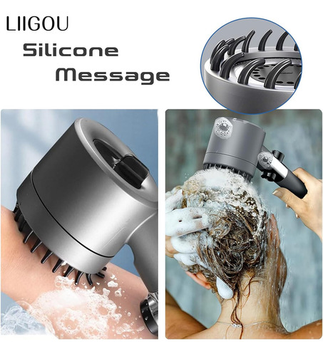 Ducha De Alta Presión 4 Modos Masaje Con 5 Filtro Y Manguer Gris Oscuro 4 Model