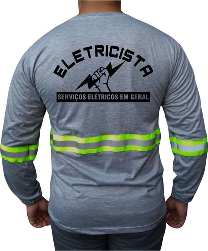 Camiseta Manga Longa Com Faixa Refletiva Para Eletricista