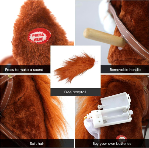 Caballo De Peluche Con Ruedas De Madera, Poni Real Relinchan