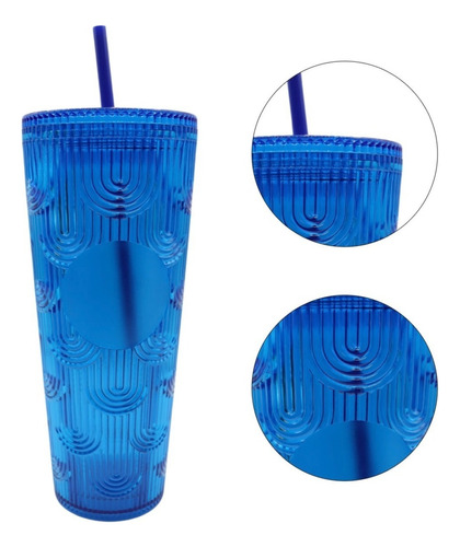 Termo Tumbler Vaso Studded Plastico Popote 700 Ml Colores Color Azul Sirena