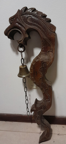 Antigüedad Talla Madera Pared Dragon Marino Campana Estancia (Usado)