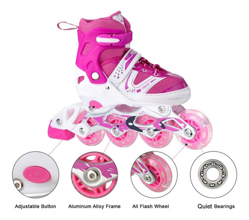 Imagen 4 de 5 de Patines Lineales Ajustable D Niñas + Set D Protección 2 En 1
