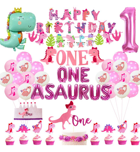 Decoracion Dinosaurio Para Primer Cumpleaño Niña Fiesta Rosa