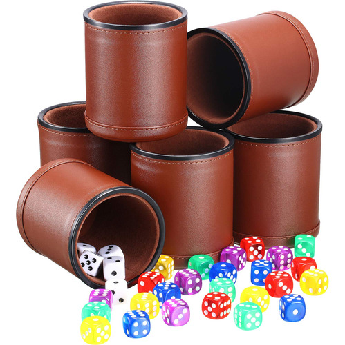 6 Piezas Dice Cup Pu Cuero Fieltro Lining Quiet Shaker Con 3