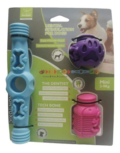 Juguete Para Perro Chico Rellenable3 Piezas Armables Color Azul