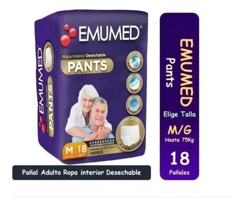 Pañales Para Adulto Emumed Pants Ropa Interior Talla M/g X18