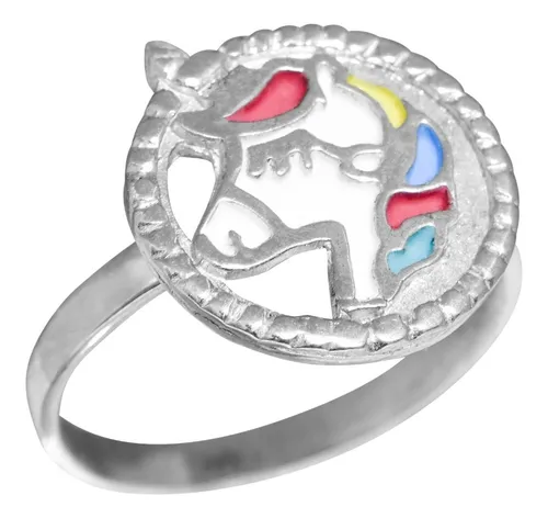 Anillo Unicornio De Plata 925 Esmaltado Colores Pastel Cute