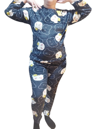 Pijama Juvenil Peluche Liviano Soft Estampado (36-40)