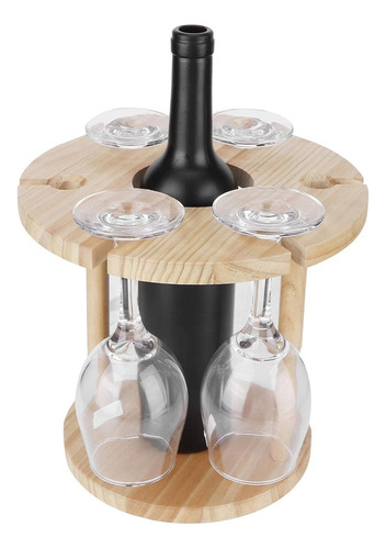Estante De Vino De Madera,organizador De Mesa 6 Copas Y...