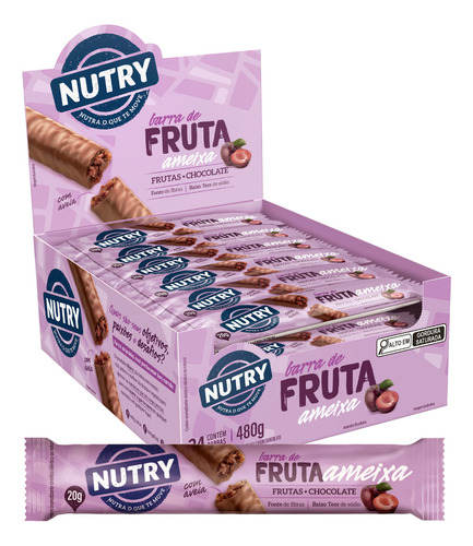 Barra de fruta ameixa com chocolate Nutry caixa 24 unidades de 20g