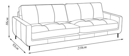 Sofá Isaac 3 Lugares 210cm Couro Fendi