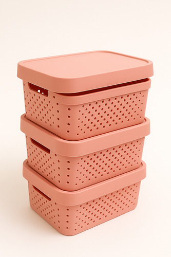 Kit Com 3 Caixas Organizadora Rosa 4,5l Para Guardar Objetos