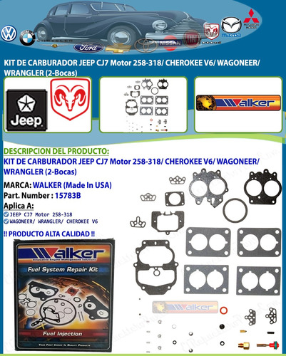 Kit Carburador Cj7 Mot 258-318 Cherokee V6 Wagoneer 2-boca