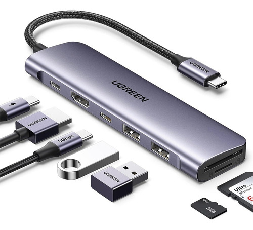 Hub Usb-c 7 En 1 2 Usb-a 3.0 1 Usb-c 3.0(5gbps) 1 Usb-c Pd