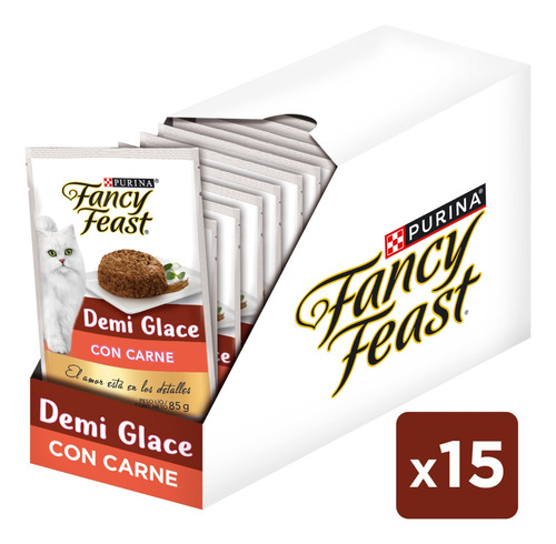 Pack X15 Alimento Húmedo Fancy Feast Demi Glace Carne 85g
