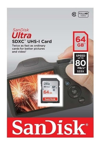 Memoria Sdxc 64gb Sandisk Ultra 80mbs C10 320x Full Hd A B