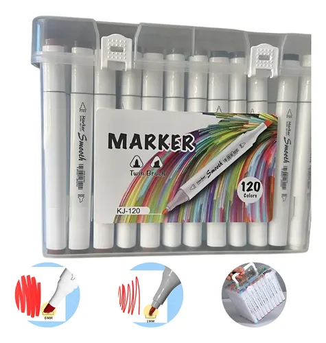 Kit Marcadores Ponta Dupla Jogo Canetas 120 Cores Com Maleta