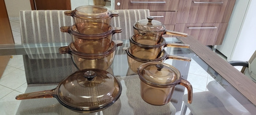 Conjunto De Panelas De Vidro Vision Com 8 Peças Raridade. (Usado)