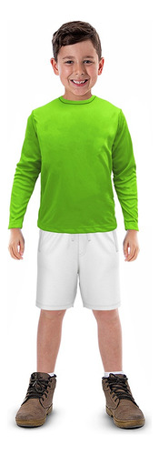 Camisa Longa Infantil Moda Praia Uv 50 Térmica Verde Neon