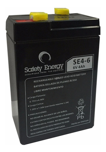 Acumulador Batería De Gel 6v 4a Safety Energy Plomo 