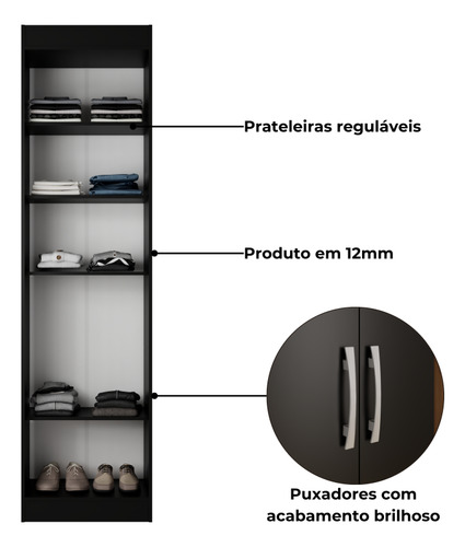Guarda-roupa Multiuso Solteiro Compact Preto - Direto Sim
