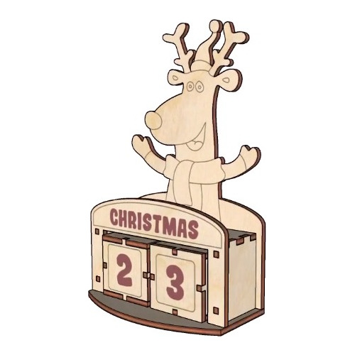 Figura Decorativa Calendario Reno Santa Navidad En Madera