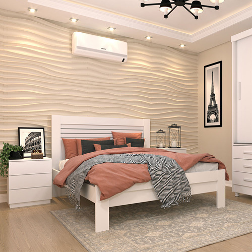 Cama Casal Safira Em Mdf Ripas Multilaminadas Tcil Cor Neve