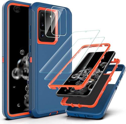 Funda Para Samsung Galaxy S20 Ultra - Azul/naranja + Vidr...