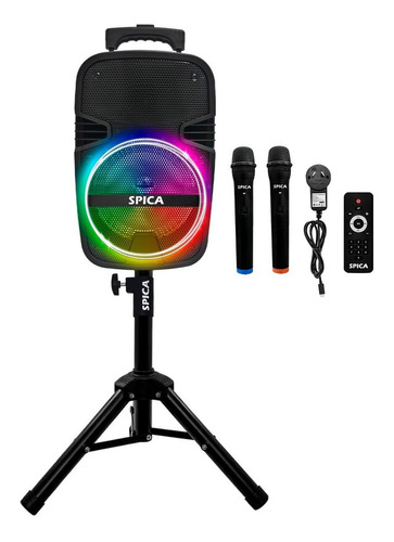 Parlante Spica Sp-3312tc Portatil Bluetooth Karaoke Tripode Color Negro