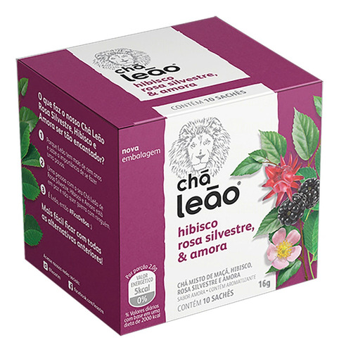 Chá Leão Hibisco Rosa Silvestre E Amora Envelopado 10 Un