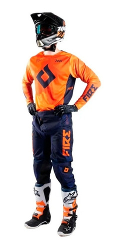 Equipo Conjunto Cross Fire Delta Mx Naranja Azul Enduro