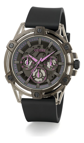 Reloj Guess Breast Cancer Hombre Elegante Caballero Correa Negro Bisel Negro Fondo Negro