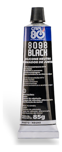 Cola Silicone Preto Alta Temperatura Para Motor Car80 Black