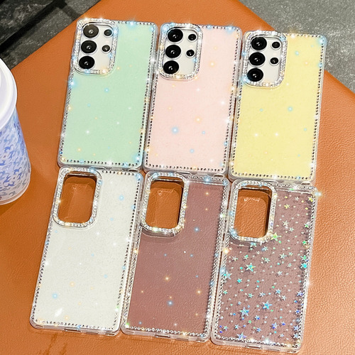 Funda Con Borde Transparente Con Purpurina Y Diamantes De Imitación Para Samsung S25 Ultra S25 +