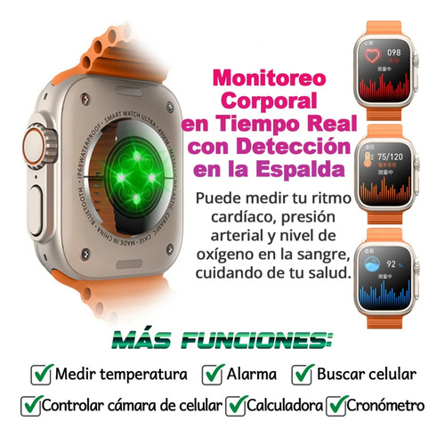 Reloj Inteligente Smartwatch Ultra T900 2.09 Pulsera Grande Plateado Naranja