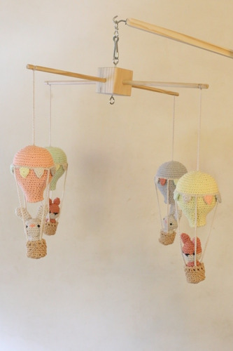 Movil Cuna Tejido Crochet Globos Animales Personalizados