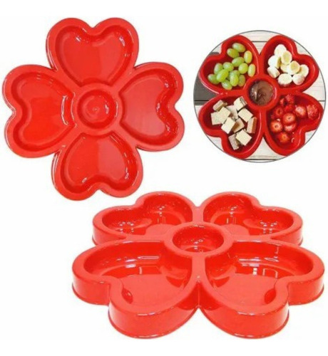 Petisqueira Petisco Plástica C/ 5 Divisórias 30cm Aperitivos Cor Vermelho