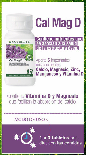 Cal Mag D 3 Minerales Esenciales,calcio Magnesio Y Vitamina Sin Sabor