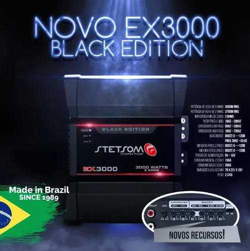 Módulo Amplificador Stetsom Ex3000 Black 3000wrms 2 Ohms Cor Módulo Amplificador Stetsom Ex3000 Black 3000wrms 2 Ohms Cor