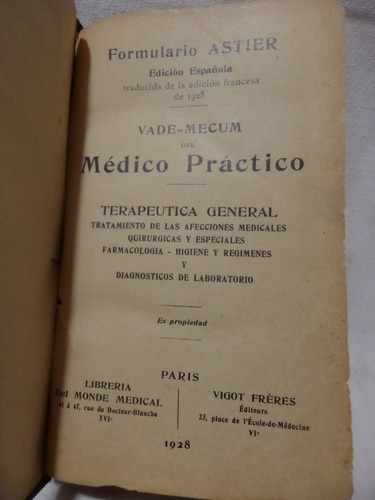 Vademecum Del Medico Practico,1928,ilustrado,antiguo