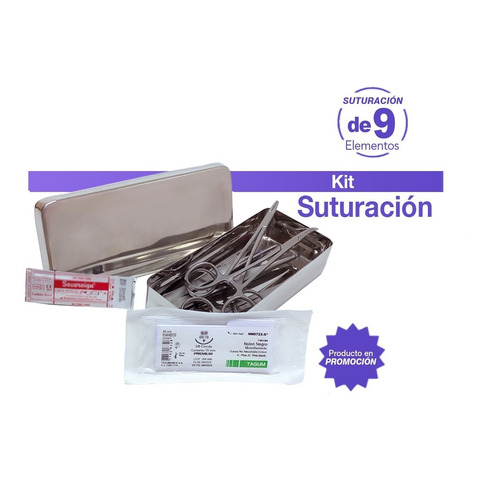 Kit Suturación 9 Elementos (pinza-tijera-mango- Hoja-sutura)