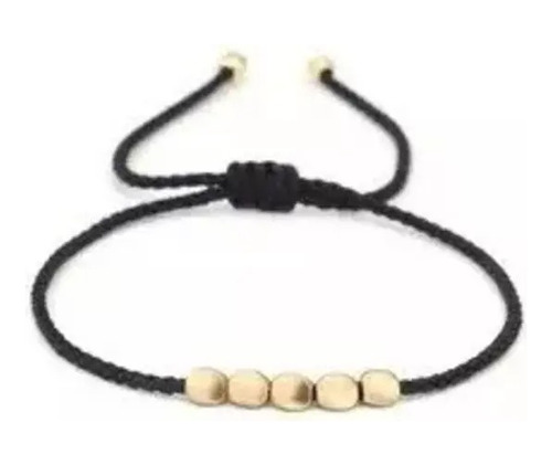 Pulsera Negra 5 Cuentas Doradas Corte De Princesa Unisex