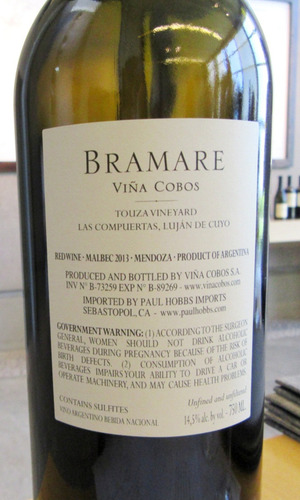 Vino Bramare Touza Vineyard. Malbec. Cosecha 2013 X 2