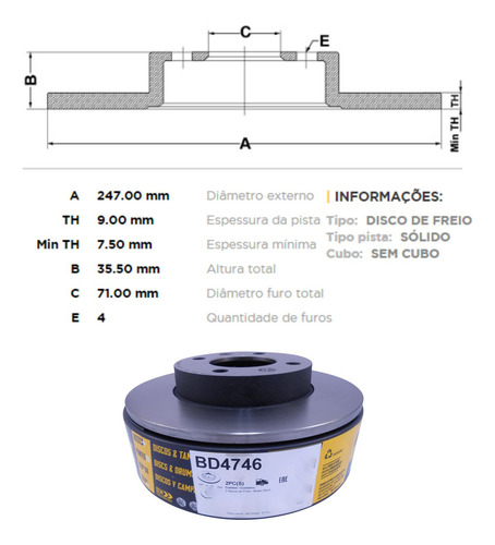 Kit Disco De Freio Bd4746 Tras. Citroen C3, C4 - Cód.5156